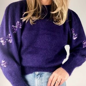 ☕️VINTAGE Purple Beaded Sequin Crewneck Sweater M
